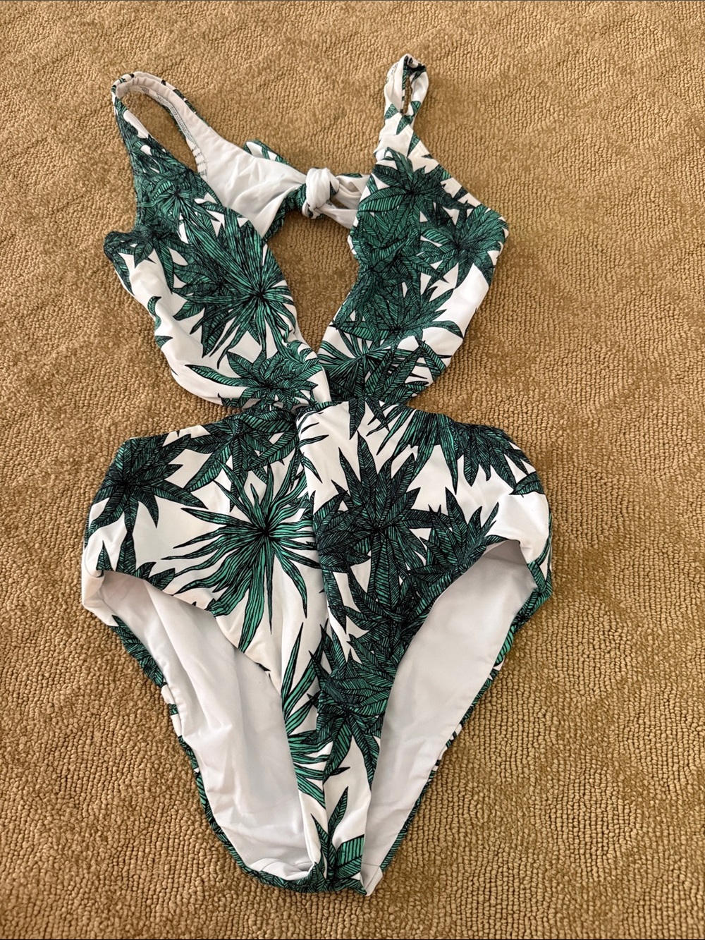 Mara Hoffman White One-Piece Swimsuit with Green Botanical Print